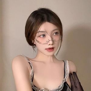 Gafas sin montura de moda para influencers, decorativas, de medio marco, de plástico y metal, para rostros pequeños, accesorios para transmisiones en vivo para mujeres adultas - Product Image 2