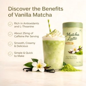 Bebida Energética Instantánea en Polvo de <span class=keywords><strong>Matcha</strong></span> <span class=keywords><strong>con</strong></span> <span class=keywords><strong>Vainilla</strong></span>, 300g, Venta Caliente, Soporte para Marca Privada OEM - Product Image 3