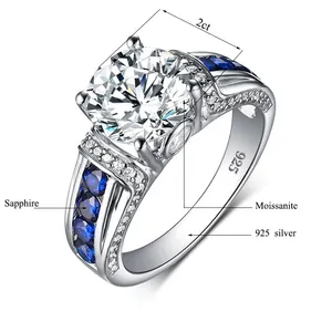 Custome Fine Gemstone Ajustável Esmeralda Ouro 925 Sterling Silver Diamond Engagment Casamento Jóias Mulheres Moissanite Anel