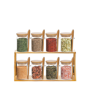 Borosilicate Glass <b>Spice</b> <b>Jar</b> Set Bamboo Airtight Lid Food Storage Containers Round Kitchen Pantry Canisters - Product Image 1