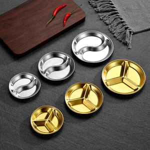 Korean Style Stainless Steel Round Grid Dish Gold Plated For Home Use Dipping Sauce Plate Barbecue Seasoning Tray - Product Image 2
