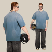 T-shirt Homme en Coton 270G, Effet Usé et Délavé par Pulvérisation, Coupe Épaules Tombantes, Style Rétro Streetwear, T-shirt Vierge en Gros