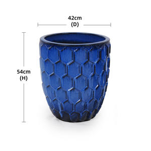 Pot de fleurs en céramique bleu royal de style américain à motif nid d'abeille - Écologique, durable, décoratif, avec trou de drainage pour - Product Image 6