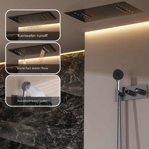 Système de <span class=keywords><strong>douche</strong></span> mural LED de luxe noir FSH OEM 2026 avec barre coulissante monocommande thermostatique en laiton et acier inoxydable, garantie 3 ans - Product Image 4