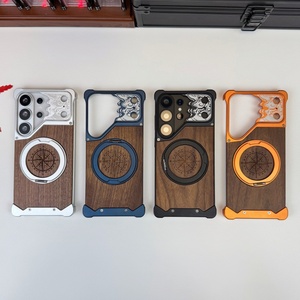Étui de téléphone magnétique en métal avec panneau arrière en bois de noyer personnalisé pour Samsung S26 S22 S23 S24 S25 Ultra avec protection à 360° °   Housse antichoc pour support - Product Image 2