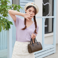 Sac bandoulière Boston matelassé en PU pour femme, nouveau modèle 2026, avec fermeture éclair, motif losanges imprimé, style décontracté et urbain