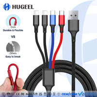 Câble de données 4-en-1 en gros, charge rapide PD 5V 2.4A, tressé en nylon, 1.2m (3ft), kit de câbles USB personnalisables avec logo pour smartphones et tablettes
