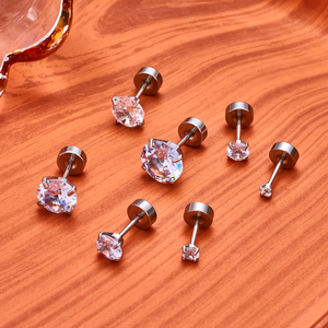 1ペア 316L サージカルステンレススチール 20G ホワイトジルコニア フラットバック スタッドピアス ボディピアス 外部ネジ式 イヤリング ジュエリー - Product Image 5