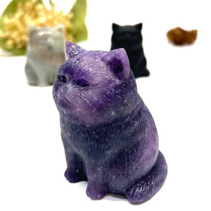 Wholesale Natural Crystal Labradorite Obsidian <strong>Figurine</strong> Engraved Fat <strong>Cat</strong> for Gift Fashion Trend - Product Image 4