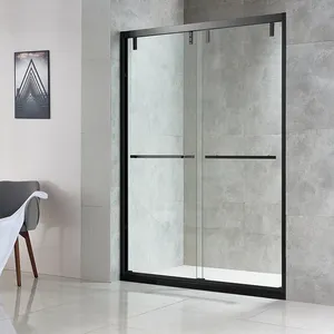 Mais novo emoldurado liso preto banheiro gabinete deslizante vidro temperado chuveiro porta para o interior