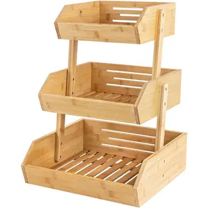 3 Tier Bamboo Fruit Basket for Kitchen, Large Capacity Multipurpose Fruit Holder for Kitchen Countertop | Homex_BSCI Factory