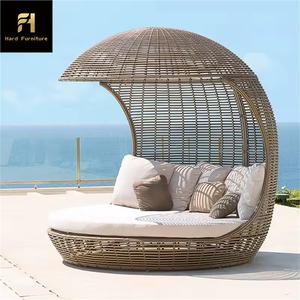 Best Selling Portable Round <strong>Outdoor</strong> <strong>Daybed</strong> Wicker Rattan <strong>with</strong> <strong>Canopy</strong> for Patio Beach Villa Use - Product Image 2