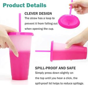 Custom Logo 16oz/20oz/24oz <b>Plastic</b> PP Cold Drinking <b>Cups</b> Temperature Color Change Tumbler Straw Lid Portable Outdoor Use - Product Image 4