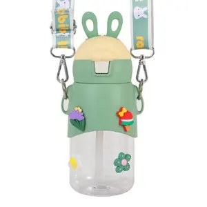 600ml BPA miễn phí bé ăn phim hoạt hình thỏ uống chai với 3D Sticker rò rỉ bằng chứng trẻ em rơm chai
