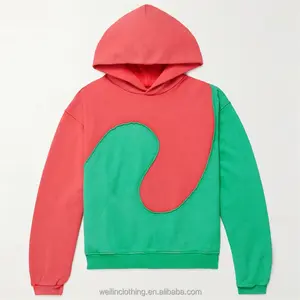 Benutzer definierte Welle Patchwork getäfelt schneiden und nähen zweifarbigen Hoodie für Männer