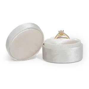 luxury custom logo cream oval packaging double rings jewelry ring velvet box