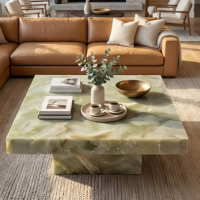 Table basse rectangulaire en onyx vert, pierre naturelle, moderne et écologique, pour salon, hôtel et appartement
