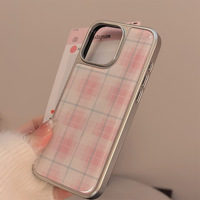 Étui de téléphone universel à motif à carreaux rose adapté à Apple 16 / Huawei / Samsung, étui de protection de téléphone doux électro-plaqué