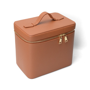 Borsa da Toilette <span class=keywords><strong>Professionale</strong></span> in Pelle PU Marrone, Grande Capacità, Organizer Cosmetico Portatile, Custodia per Prodotti di Bellezza da Donna - Product Image 1