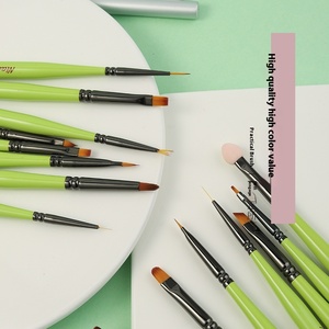 Lot de 12 pinceaux à ongles en poils synthétiques vert fruit, manche en plastique, pinceaux liner multi-formes - Product Image 2