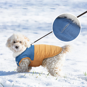 Comodidad personalizada con rayas reflectantes amarillo mezclado azul chaqueta impermeable cálido perro 2 <span class=keywords><strong>capas</strong></span> forro polar cachorro abrigo de invierno - Product Image 1