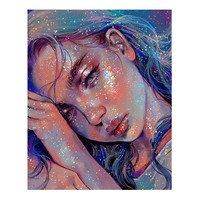 Peinture Diamant à Colle Coulée Portrait de Jeune Fille DIY Artisanat Décoration Murale pour Cadeau 4Y1029