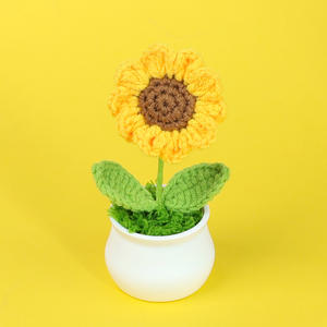 Petite fleur artificielle en fil fini, tournesol, muguet, tulipe, en pot, pour décoration de maison, de bureau, Saint-Valentin, pour enseignant - Product Image 2