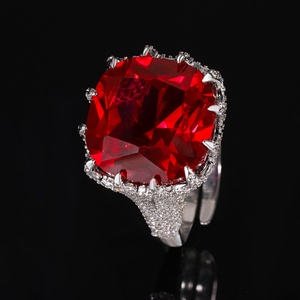 Fashion Jewelry Eco-friendly Copper Big 16*16mm Red Corundum Zircon Finger <b>Adjustable</b> <b>Rings</b> for Women Premium Daily Wear - Product Image 3