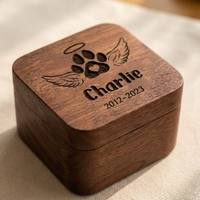 Boîte commémorative pour animaux de compagnie gravée sur mesure Landy, urne en bois pour cheveux et cendres de chien ou chat avec cadre photo, petite boîte cadeau en bois
