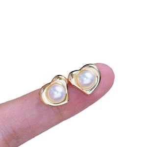 S925 <b>Silver</b> DIY Pearl Accessories 6-8mm Round Beads Love <b>Stud</b> Earrings with Hollow Support 22313 - Product Image 5