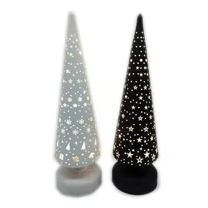 Hot Sale Lovely Christmas Tree Shaped Black and White Glass Lamp Shade Cover for LED Candle Lights for Holiday's Gifts