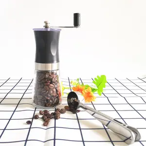 Penggiling biji kopi mini portabel, toples kaca rumah tangga penggiling kopi manual stainless steel burr