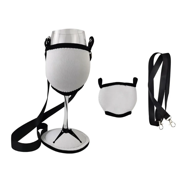 Neoprene Wine Glass Sleeve Wine Glass Insulator Drink Holder with Neck Strap