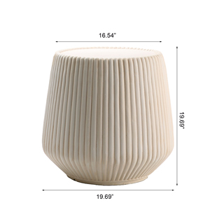 Table d'appoint conique cannelée en oxyde de magnésium blanc cassé, table d'appoint ronde de 16,54 pouces - Product Image 5