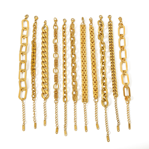 Pulsera de Cadena de Eslabones Chapada en Oro de 18K con PVD de Acero Inoxidable para Mujer, Varios Diseños |   A la moda, impermeable e hipoalergénico - Product Image 1