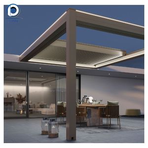 Pabellón de aluminio retráctil automático con techo solar y cenador enrollable y <span class=keywords><strong>cortinas</strong></span> de cenador <span class=keywords><strong>para</strong></span> patios - Product Image 4