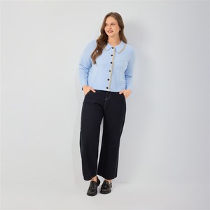 Cárdigan <span class=keywords><strong>de</strong></span> punto para mujer <span class=keywords><strong>de</strong></span> talla grande con cuello Peter Pan, ribete <span class=keywords><strong>de</strong></span> encaje ondulado en contraste, <span class=keywords><strong>botones</strong></span> <span class=keywords><strong>de</strong></span> <span class=keywords><strong>madera</strong></span>, suéter <span class=keywords><strong>de</strong></span> punto corto <span class=keywords><strong>de</strong></span> manga larga - Product Image 2