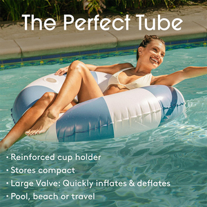 Flotador Inflable Gigante Vintage con Rayas, Anillo de Natación Grande de 48 Pulgadas para Adultos, Flotador con Portavasos - Product Image 2
