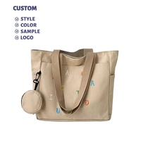 Tas Belanja Kanvas Reusable Logo Kustom, Tas Belanja Grosir Ramah Lingkungan OEM, Hadiah Promosi Pabrik, Penutup Ritsleting, Berbagai Ukuran