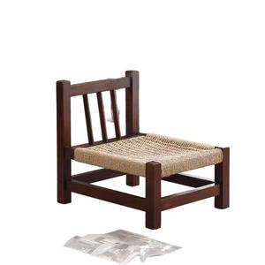 Silla Pequeña Estilo Wabi Sabi, Madera de Nogal, Asiento de Cuerda, Taburete para el Hogar, para Sala de Estar, Balcón, Mesa de Centro - Product Image 5