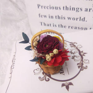 Yu64 <span class=keywords><strong>Mini</strong></span> bouquet de fleurs séchées naturelles DIY, roses, souffle de bébé, tiges de blé avec paniers, boîte cadeau vintage, décoration de carte - Product Image 5