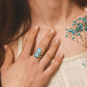 Bague Goutte d'Eau Argentée A082 avec Pierre Bleue, Bijoux Unisexe, Autres Bijoux - Product Image 6