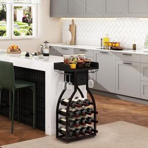 Industrielles Freistehendes Weinregal mit Schublade und Glashalter, 18-Flaschen Metall-Weinlagerständer für Küche, Bar und Esszimmer - Product Image 1