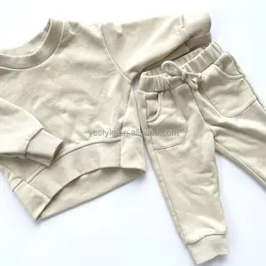 ילדי תינוקת טרנינג תלבושת סט ילד ארוך שרוול שתי חתיכה חליפת יוניסקס בעבודת יד תינוק סוודר עיצוב בגדי סט