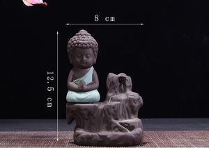 Bruciatore di incenso a riflusso in ceramica Little Monk Buddha Lotus incenso coni supporto per bastoncini cono incenso tempio buddista Decor - Product Image 2
