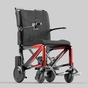 Fauteuil roulant pliable certifié UE avec cadre rouge et siège noir pour le transport en avion - Product Image 4