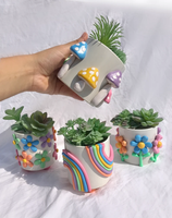 Pot de fleur en résine peint à la main couleur champignon pot de plante verte avec trou jardinière en pot succulente pour décor de bureau bureau