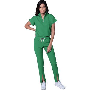 Women's Scrub Set Short Sleeve Solid Color Split <b>Pants</b> Quick Dry <b>Work</b> Uniform For Nurses Doctors Spa Beauty Staff - Product Image 4