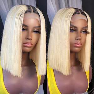 Peluca de <span class=keywords><strong>Cabello</strong></span> Humano Liso Ombre de 16 Pulgadas Sin Pegamento, Peluca Frontal de Encaje 13x4 Sin Pegamento, Nudos Decolorados, Raíces Oscuras Pre-Arrancadas 1B/613 - Product Image 5