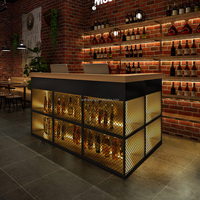 Mobilier commercial Bar Réception Cuisine High Bar Café Restaurant Comptoir de bar en bois avec lumière LED